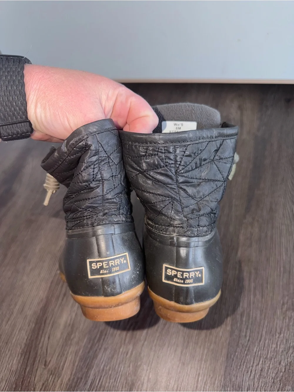 Sperry Black and Brown Duck Rain Boots